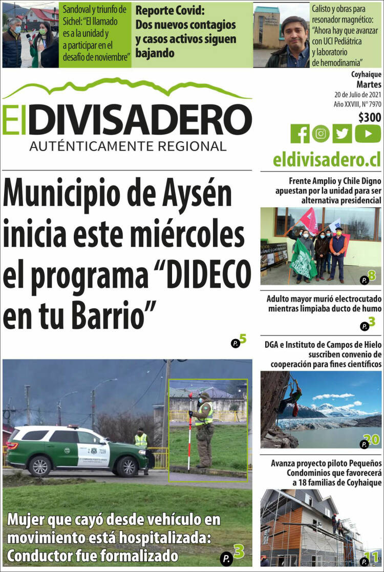 Portada de Diario El Divisadero (Chile)