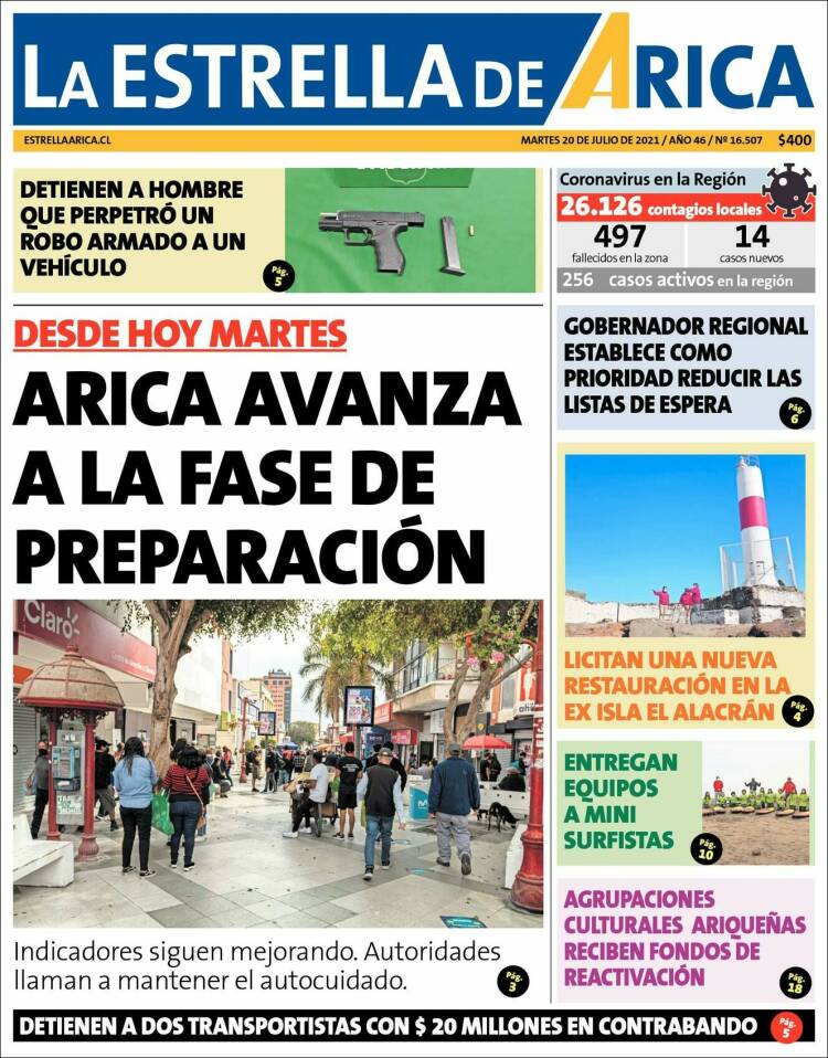 Portada de La Estrella de Arica (Chile)