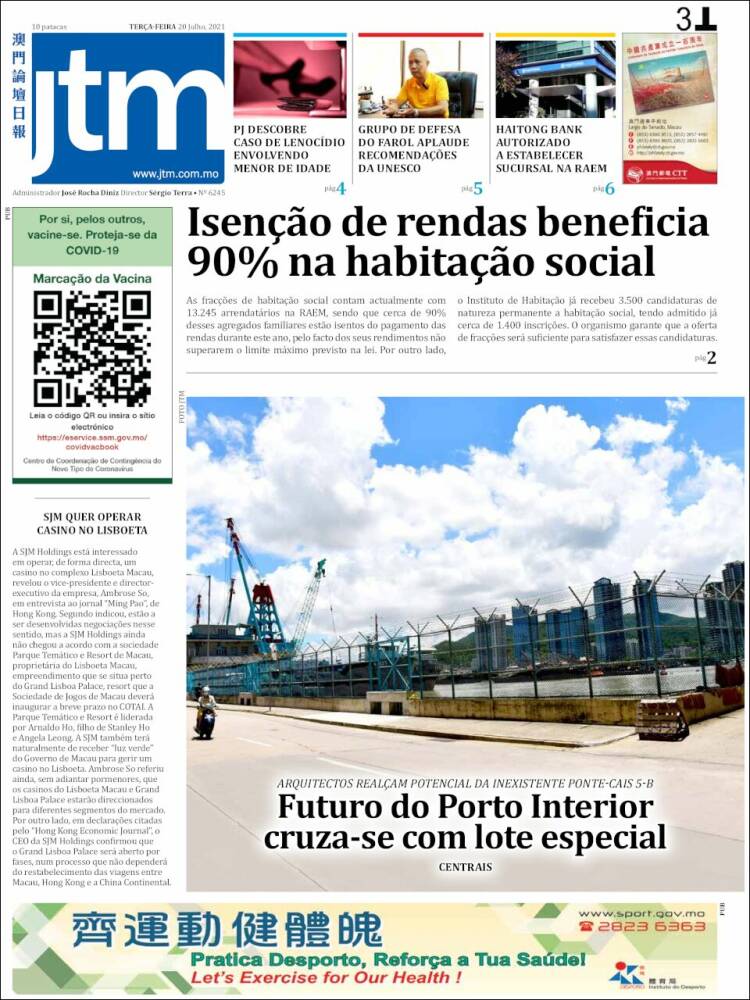 Portada de Jornal Tribuna de Macau (China)