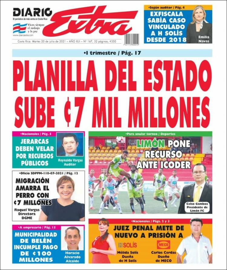 Portada de Diario Extra (Costa Rica)