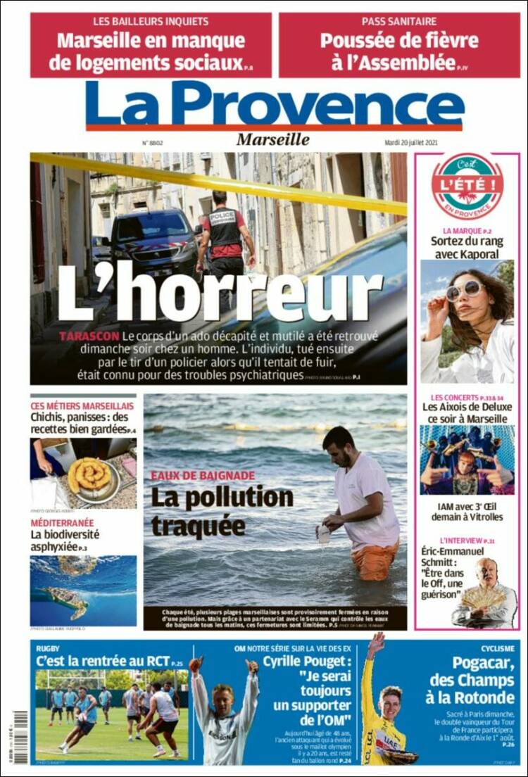 Journal La Provence (France). Les Unes des journaux de France. Toute la