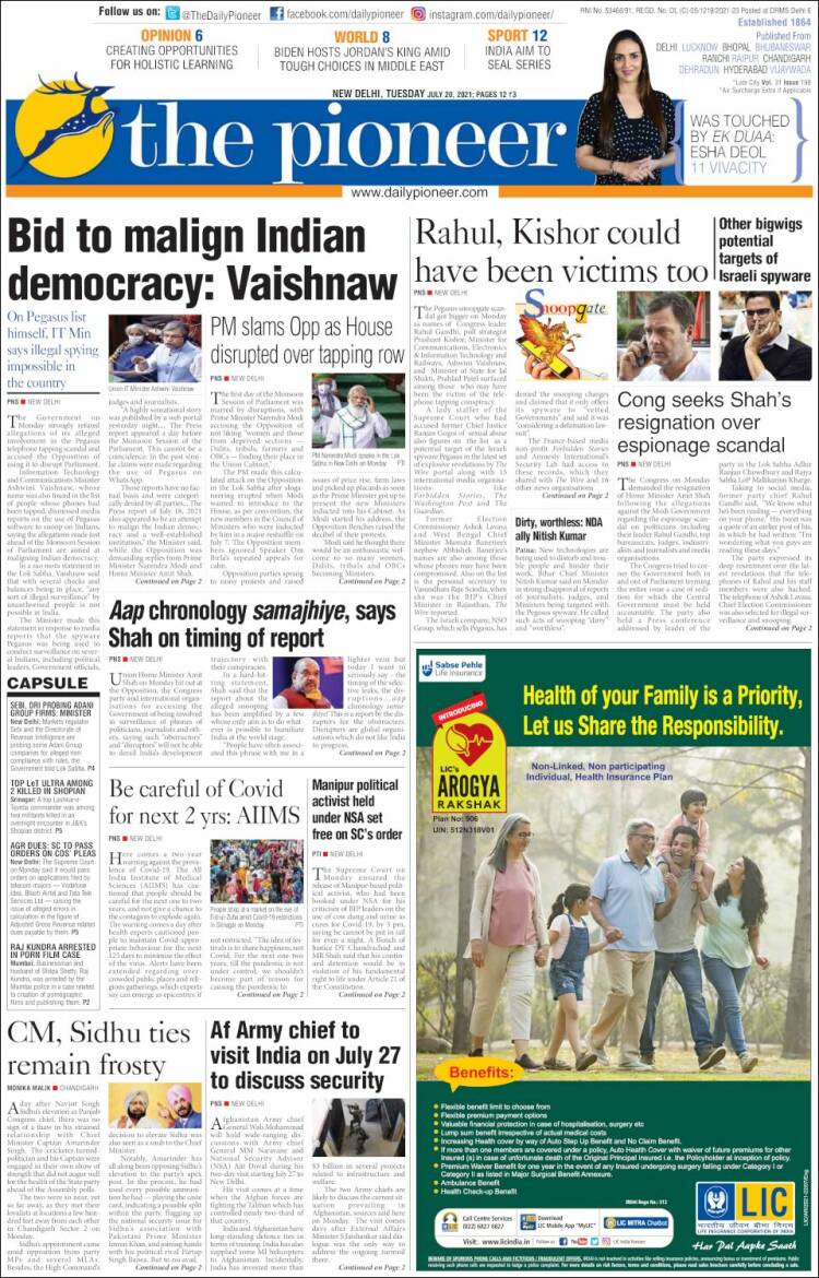 Portada de The Pioneer (India)