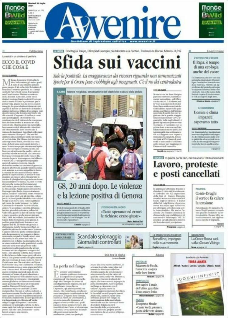 Portada de Avvenire (Italia)