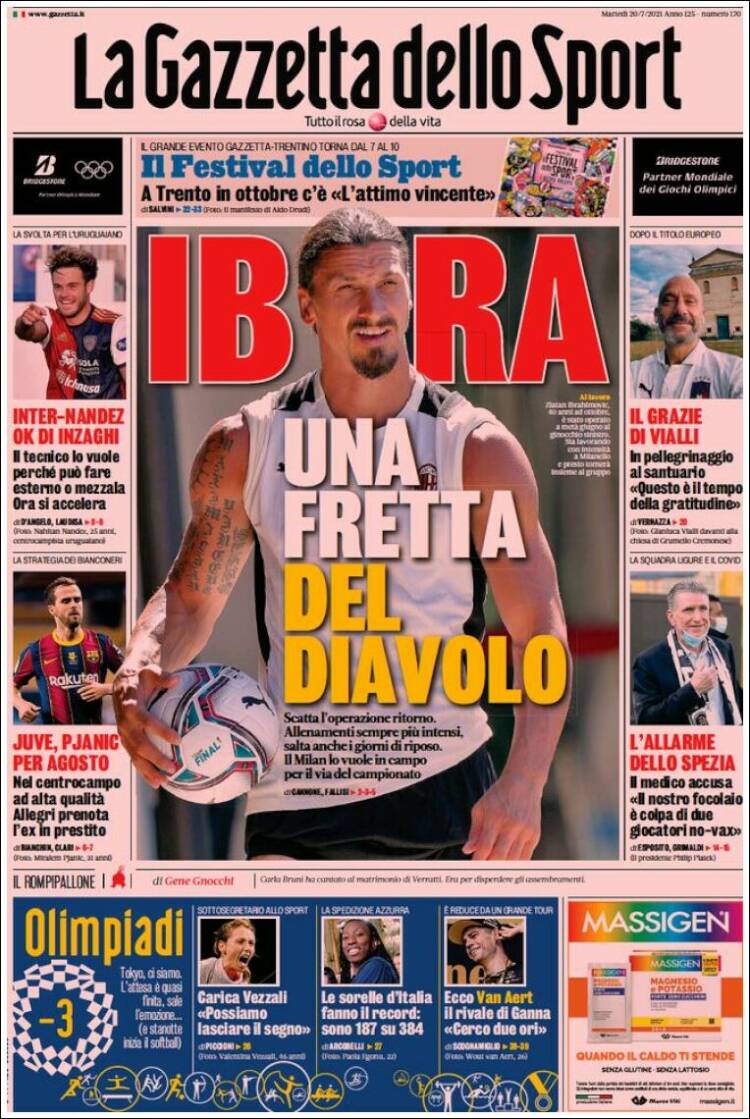 Portada de La Gazzetta dello Sport (Italia)