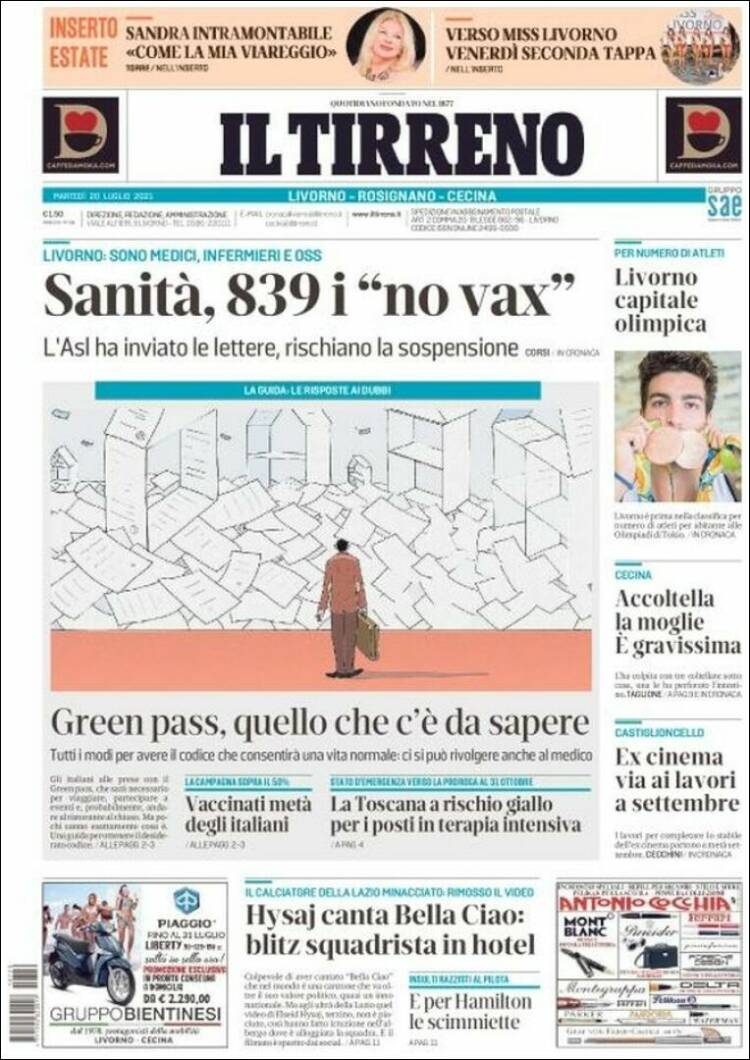 Portada de Il Tirreno (Italia)