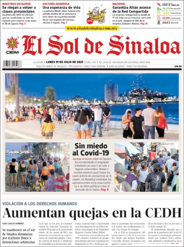 Portada de El Sol de Sinaloa (México)