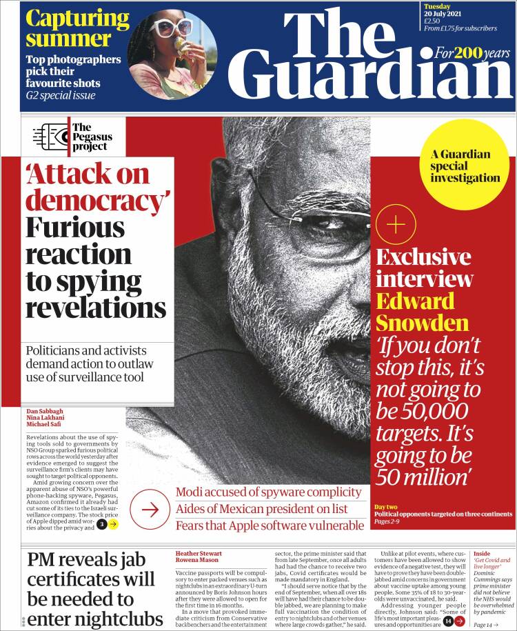 Portada de The Guardian (Reino Unido)