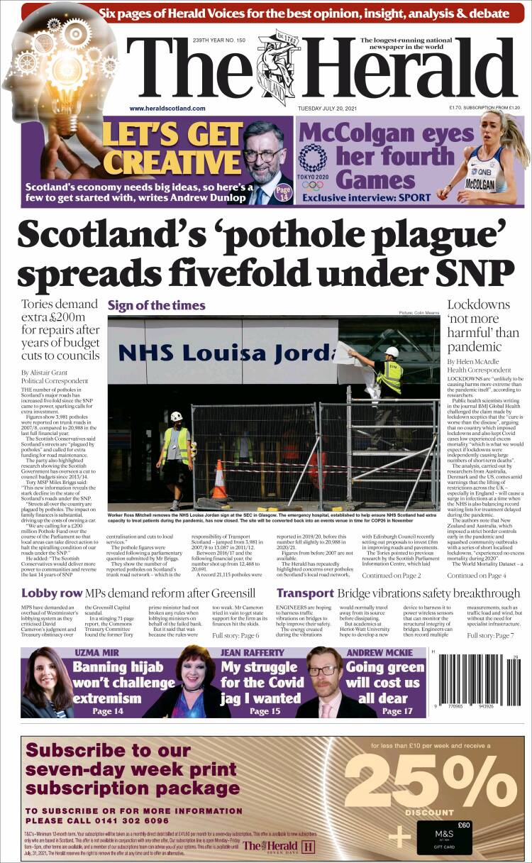 Portada de The Herald (Reino Unido)