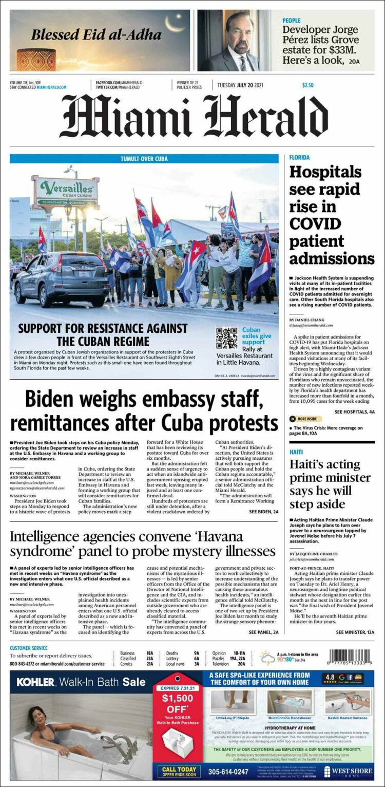 Portada de Miami Herald (États-Unis)