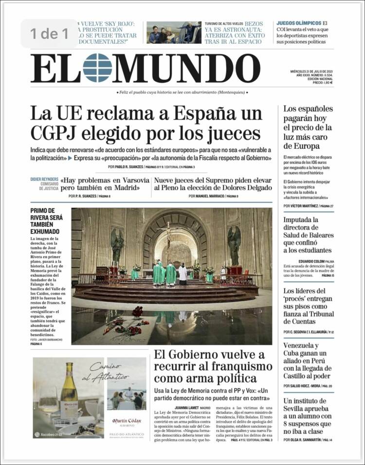 Portada de El Mundo (Espagne)