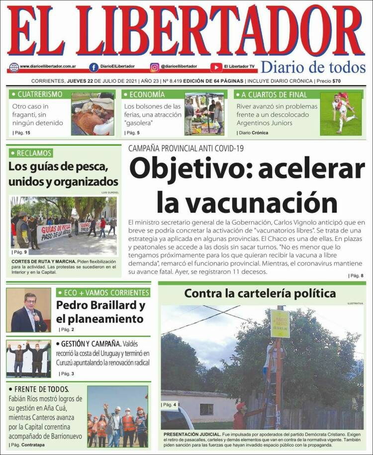 Portada de Diario El Libertador (Argentina)