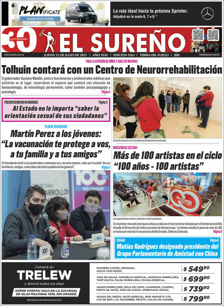 Portada de Diario El Sureño (Argentina)