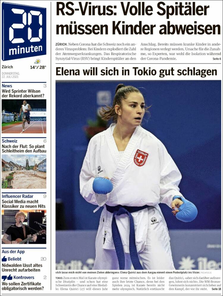 Portada de 20Minuten - Zürich (Suisse)