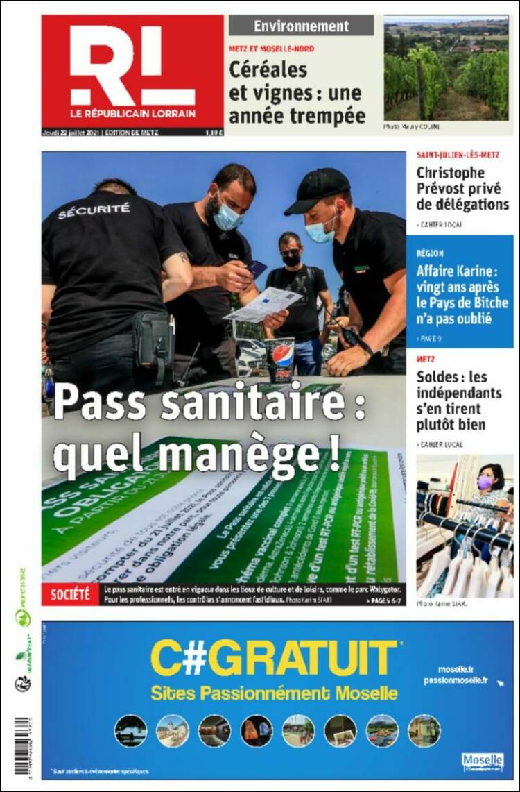 Portada de Le Republicain Lorrain (Francia)