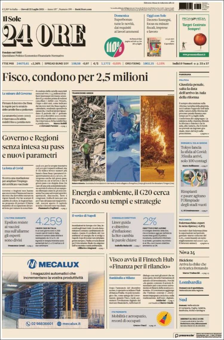 Portada de Il Sole 24 ORE (Italia)