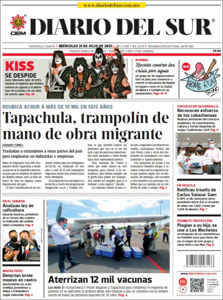 Portada de El Diario del Sur (Mexico)