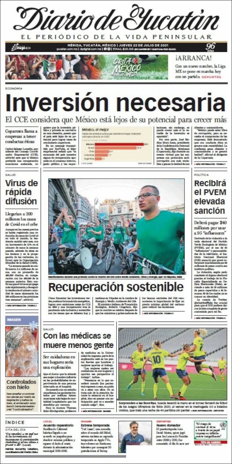 Portada de Diario de Yucatán (México)