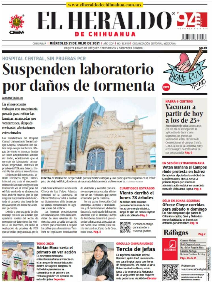 Portada de El Heraldo de Chihuahua (Mexico)