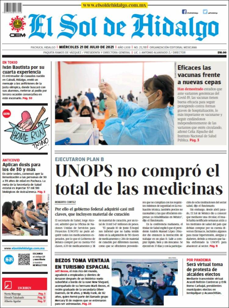 Portada de El Sol de Hidalgo (Mexico)