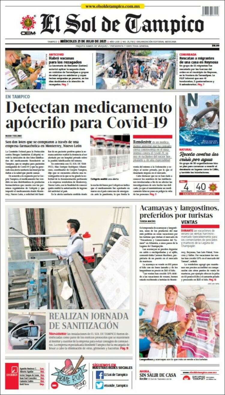 Portada de El Sol de Tampico (Mexico)