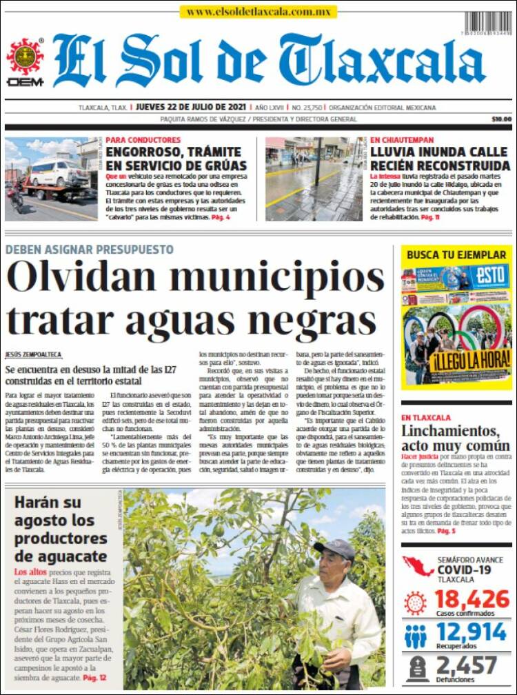 Portada de El Sol de Tlaxcala (Mexico)