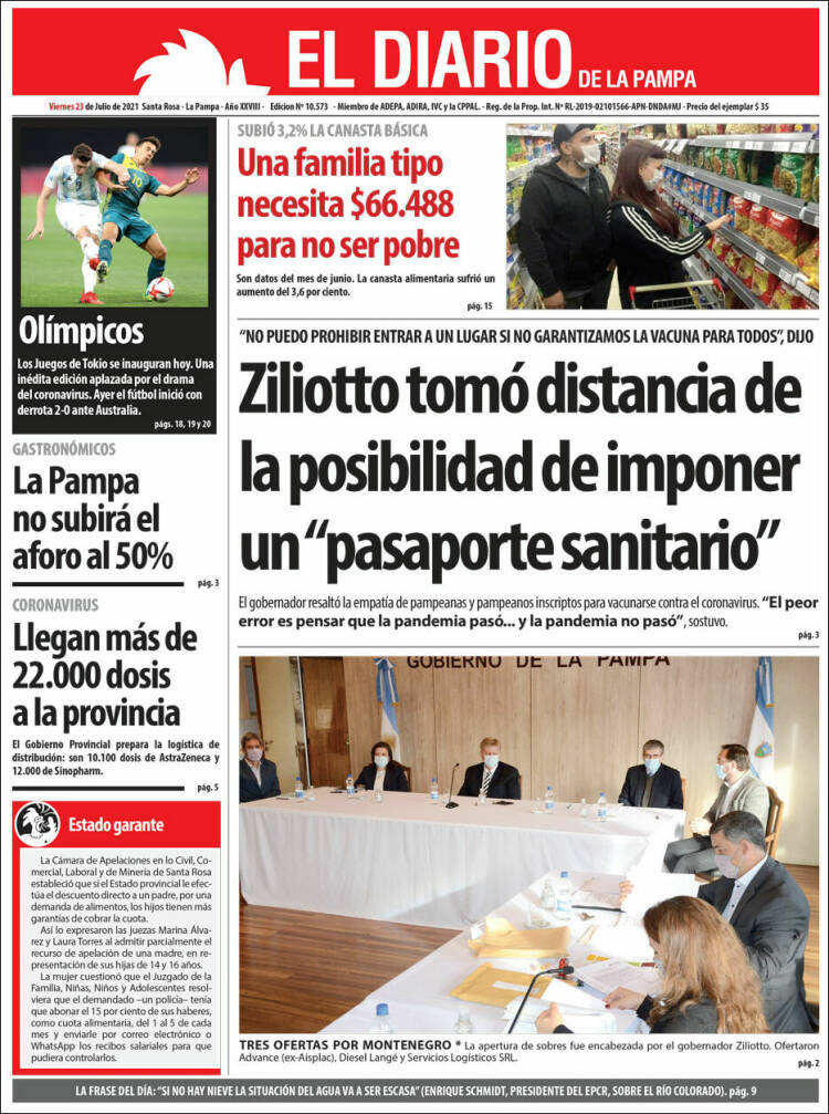 Portada de Diario de La Pampa (Argentina)