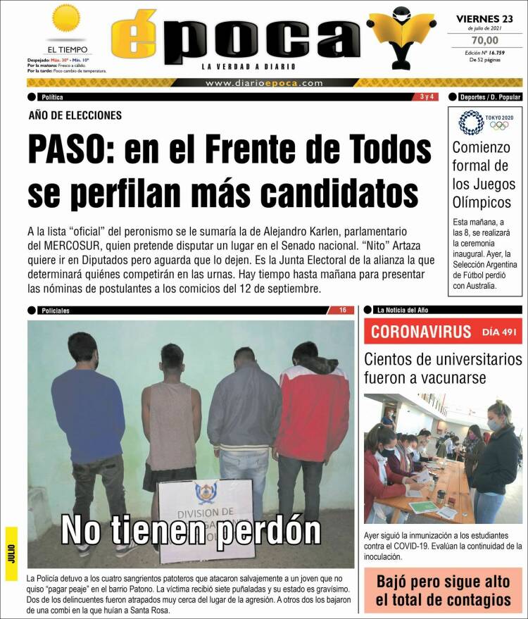 Portada de Diario Época (Argentina)