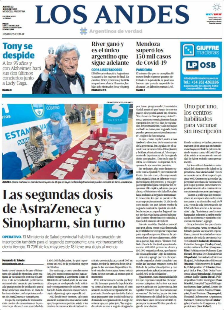 Portada de Los Andes - Mendoza (Argentina)