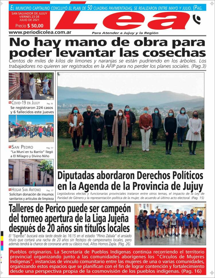 Portada de Periódico Lea (Argentina)