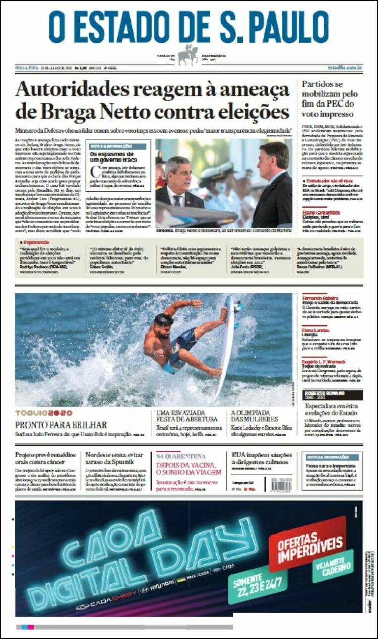 Portada de O Estado de São Paulo (Brasil)