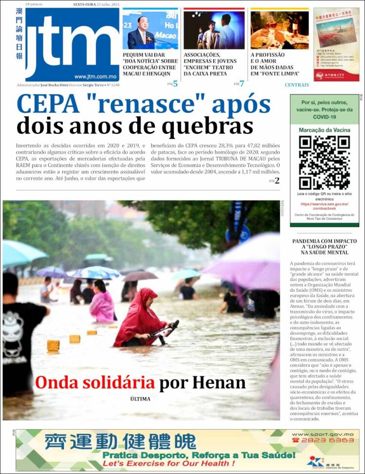 Portada de Jornal Tribuna de Macau (China)