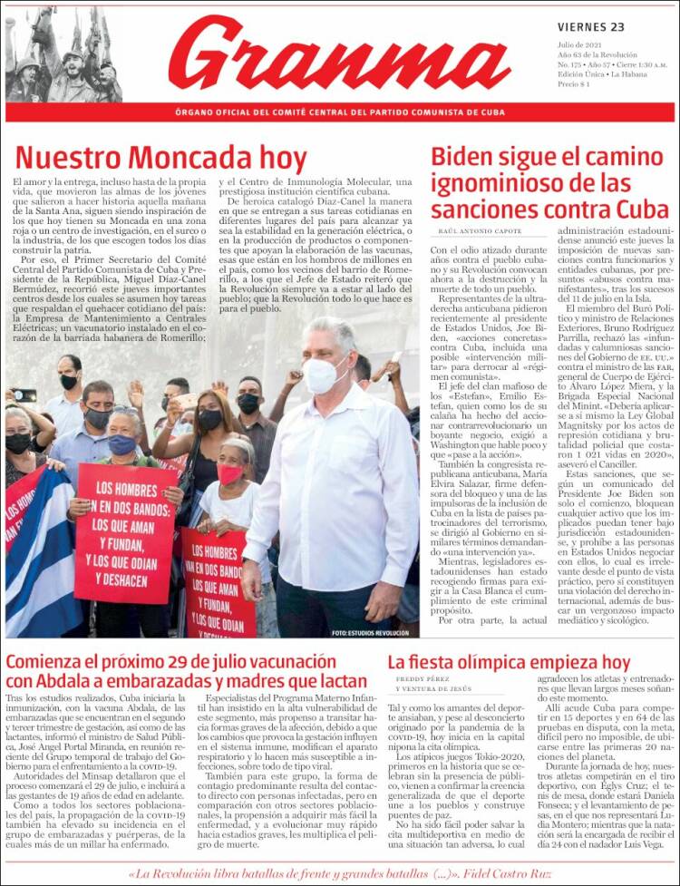 Portada de Granma (Cuba)