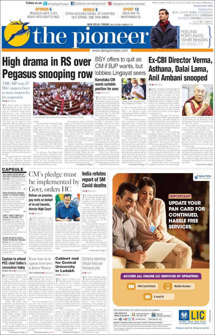 Portada de The Pioneer (India)