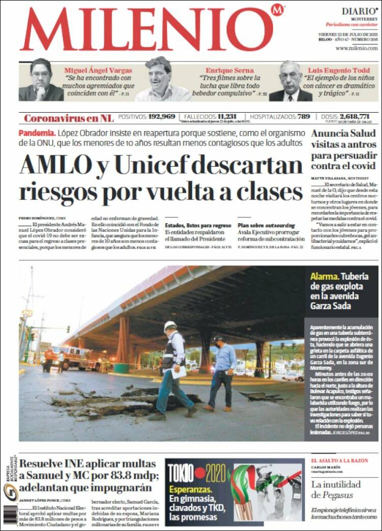 Portada de Milenio de Monterrey (México)