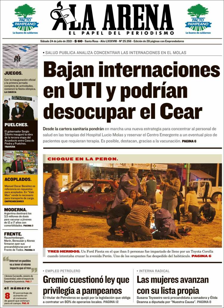 Portada de Diario La Arena (Argentina)