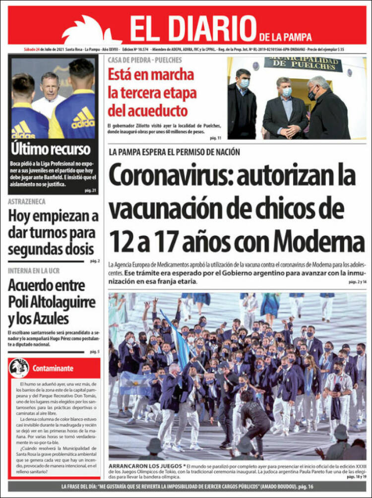 Portada de Diario de La Pampa (Argentina)