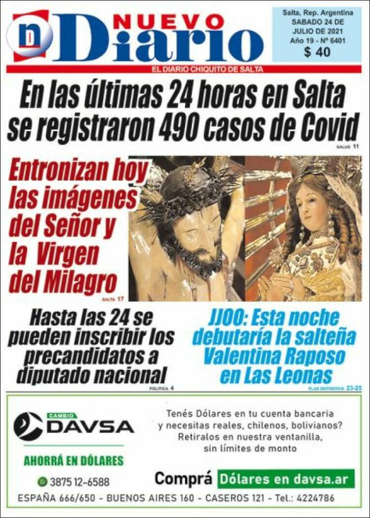 Portada de Nuevo Diario de Salta (Argentina)