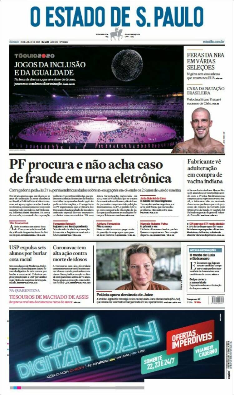 Portada de O Estado de São Paulo (Brasil)
