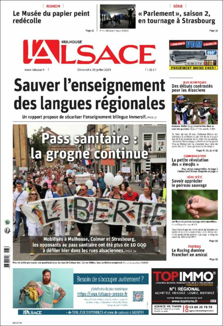 Portada de Journal L'Alsace (Francia)