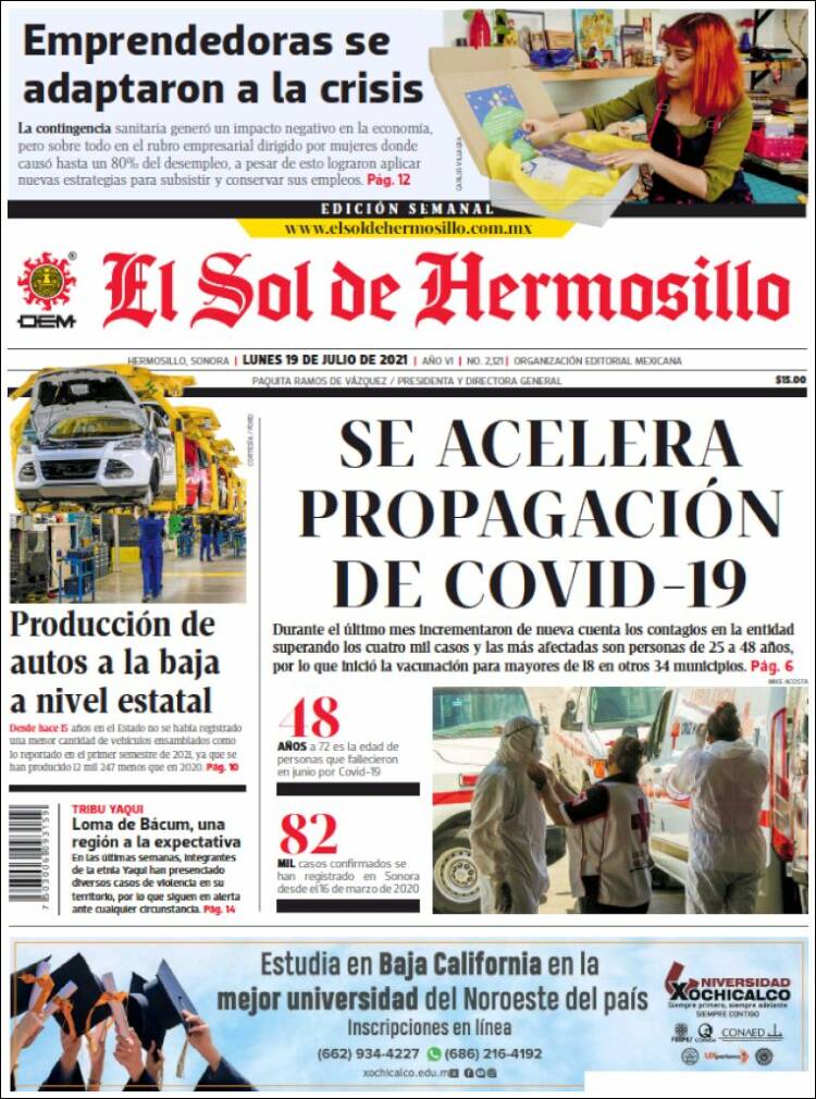 Portada de El Sol de Hermosillo (México)