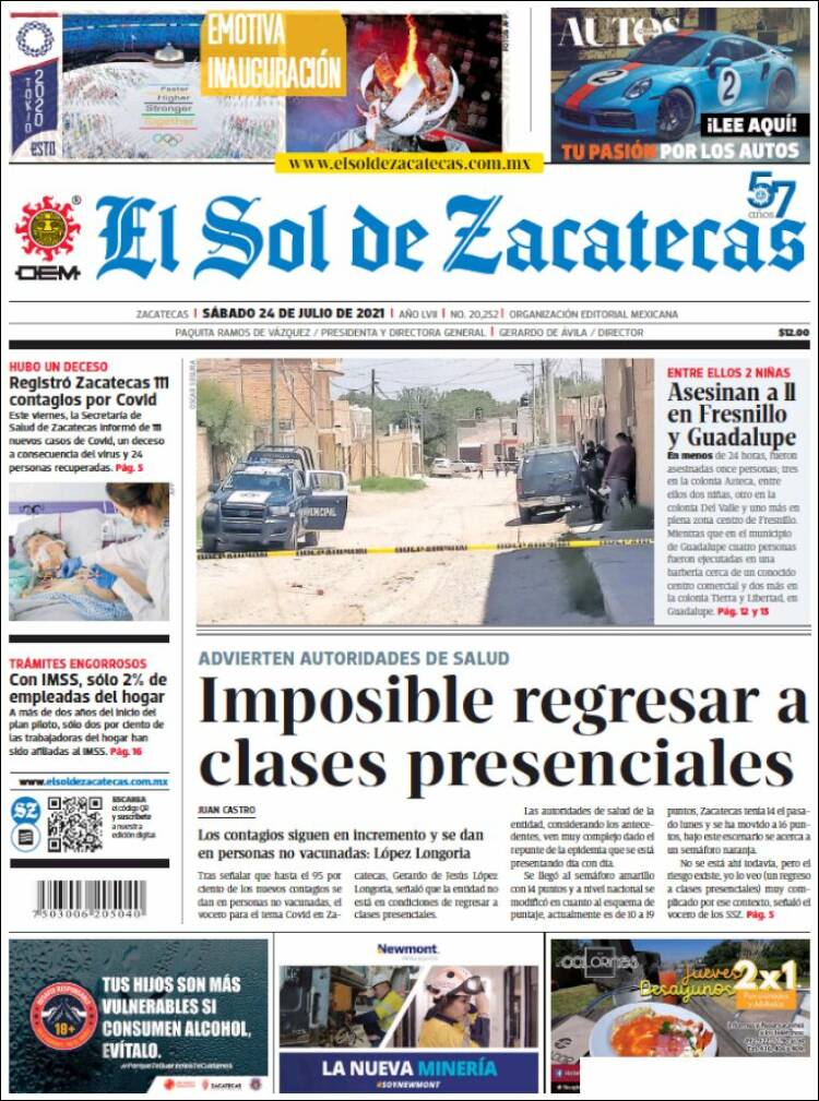 Portada de El Sol de Zacatecas (México)