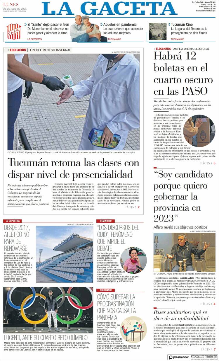 Portada de La Gaceta (Argentina)