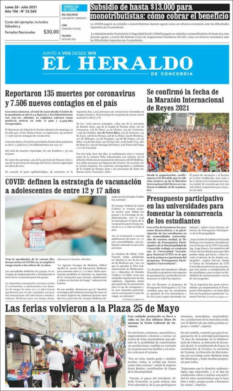 Portada de El Heraldo de Concordia (Argentina)
