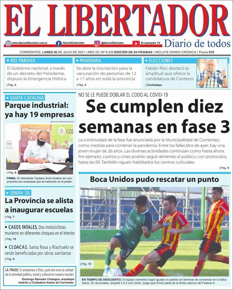 Portada de Diario El Libertador (Argentina)