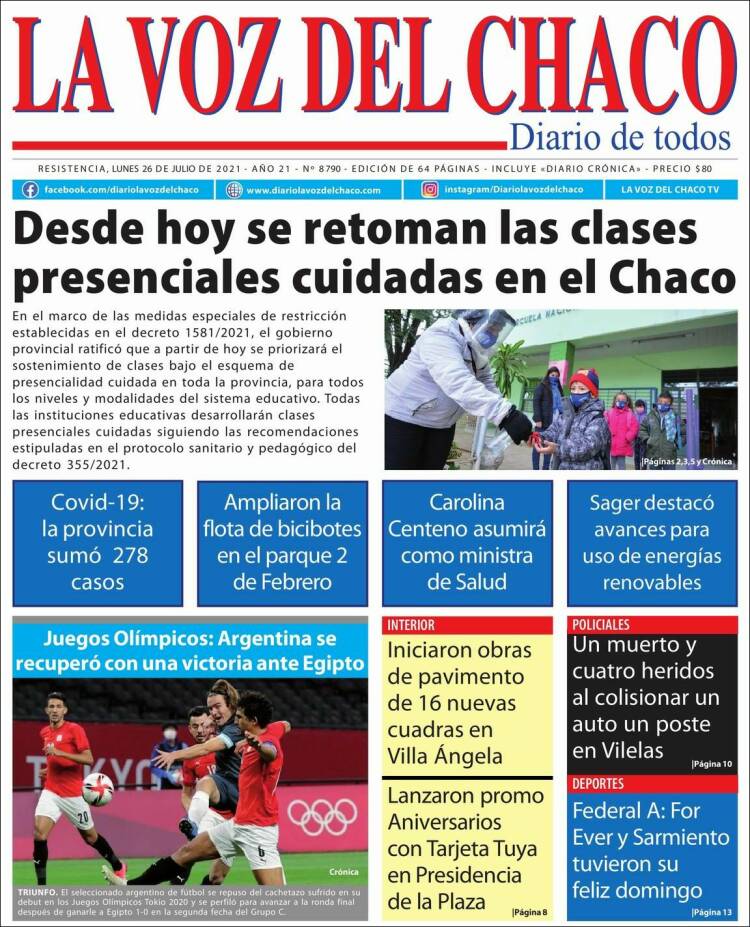 Portada de La Voz del Chaco (Argentina)