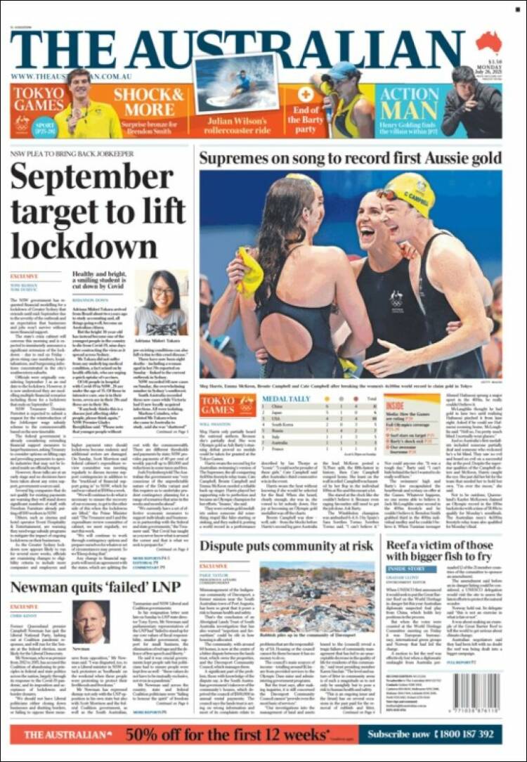 Portada de The Australian (Australia)