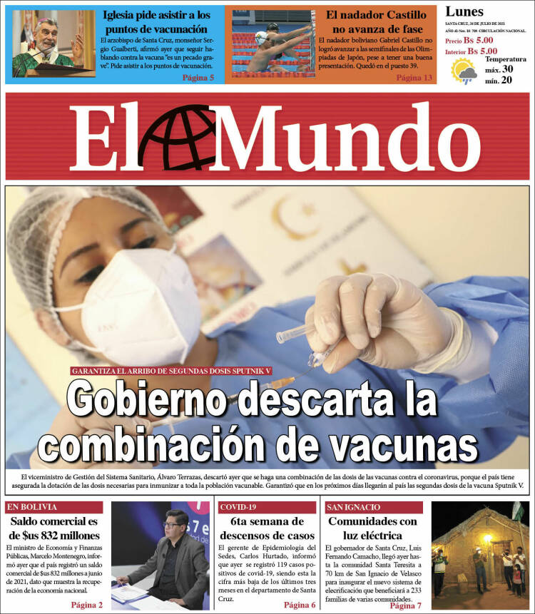 Portada de El Mundo (Bolivia)