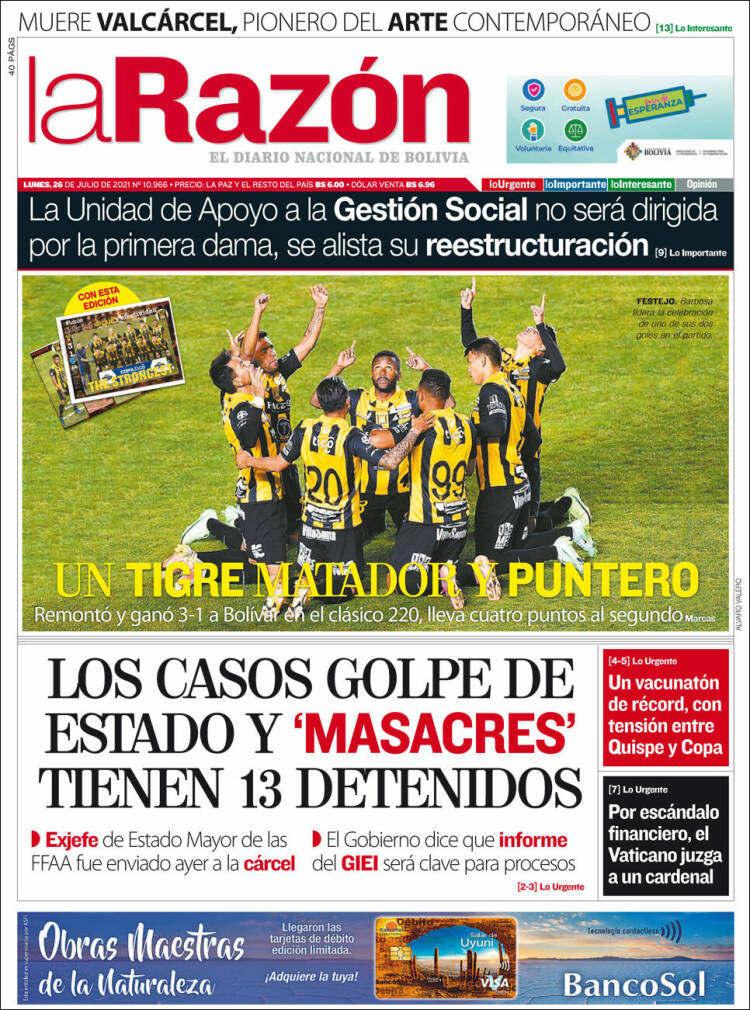 Portada de La Razón (Bolivia)