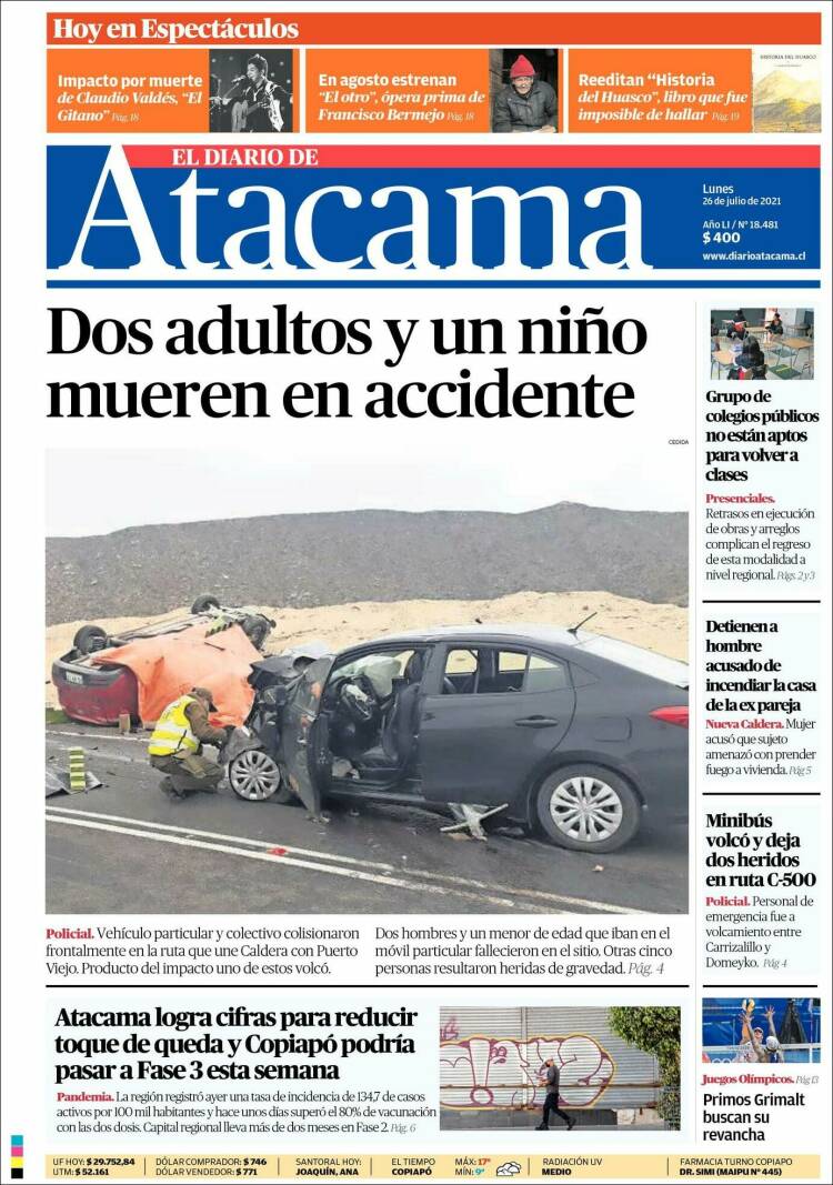 Portada de Diario de Atacama (Chile)