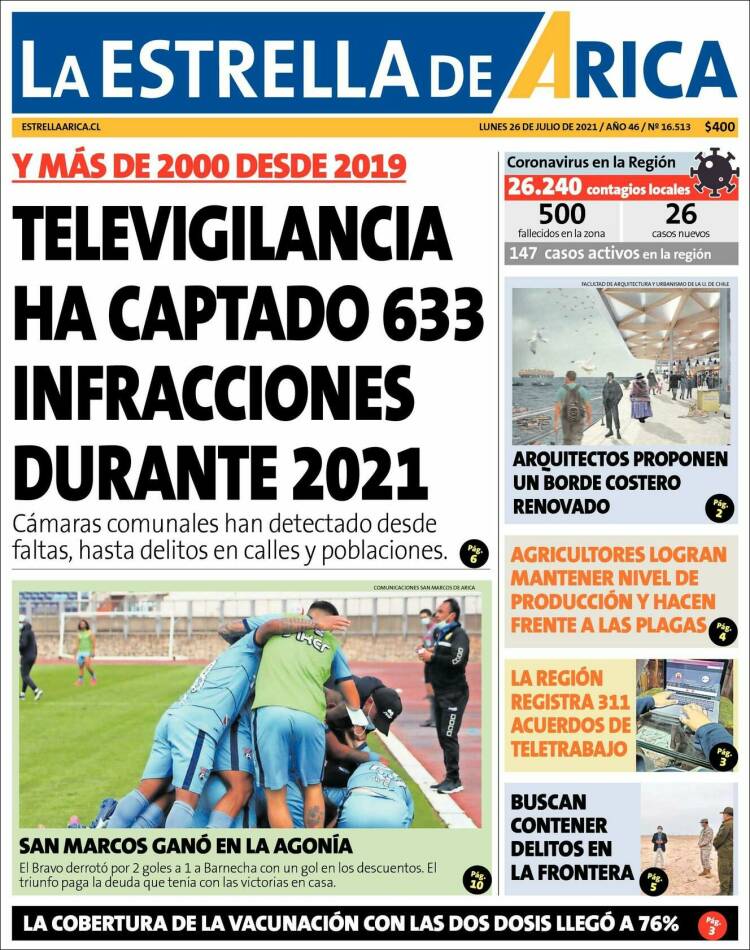 Portada de La Estrella de Arica (Chile)